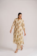 Cream Mustard Buta Block Print Coord Set