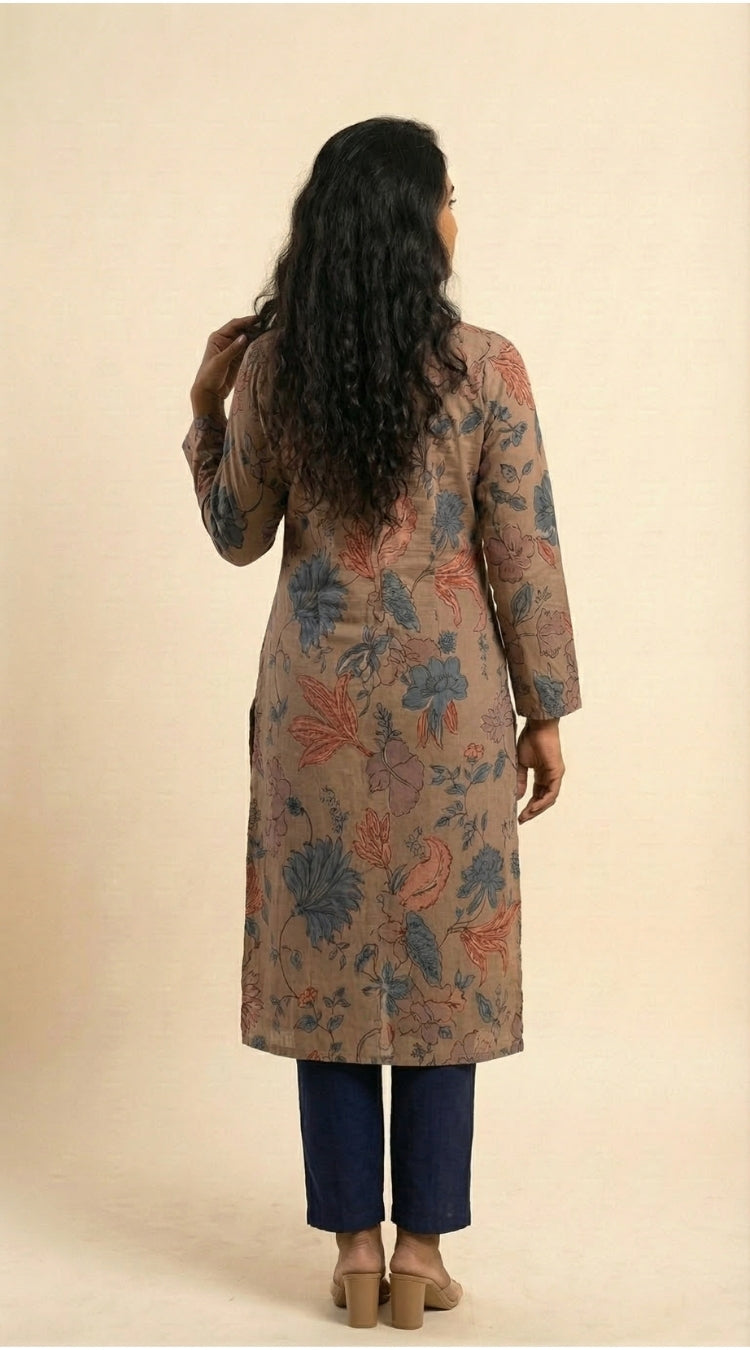 Multicolor Designer Women Printed Pure Cotton Co-Ord Set, back view