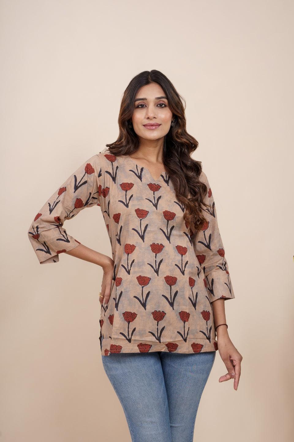 Ekisha's women rich multicolor beautiful designer floral printed cotton tunic top short kurti - Ekisha