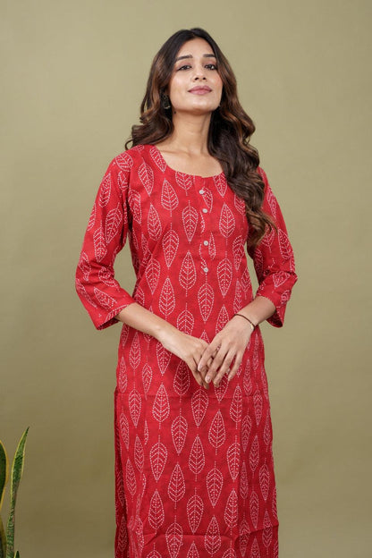 Ekisha women's maroon beautiful designer printed floral printed straight kurta kurti - Ekisha