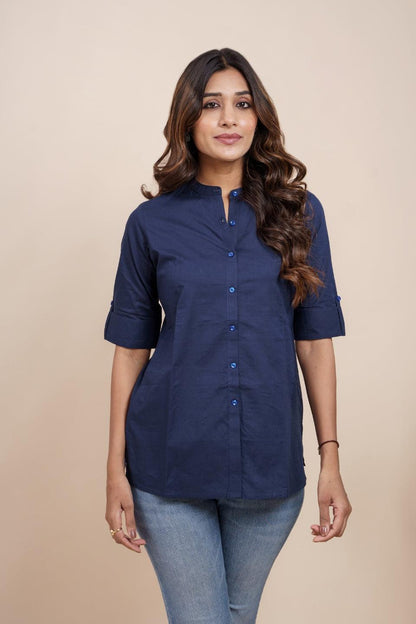 Ekisha's women navy blue designer dyed cotton tunic top short kurti - Ekisha