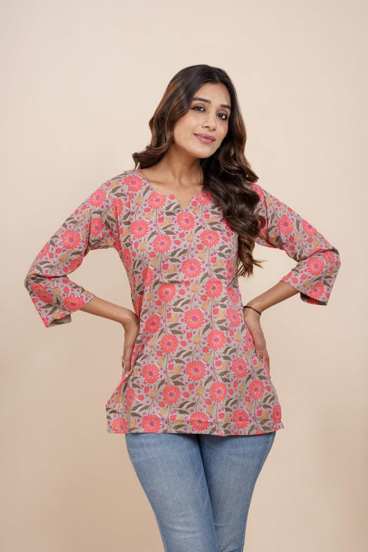 Ekisha's women multicolor beautiful designer floral printed cotton tunic top short kurti - Ekisha