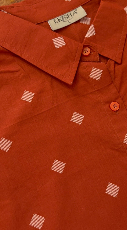 Women Pure Cotton Orange abstract printed relaxed fit shirt, detailed view