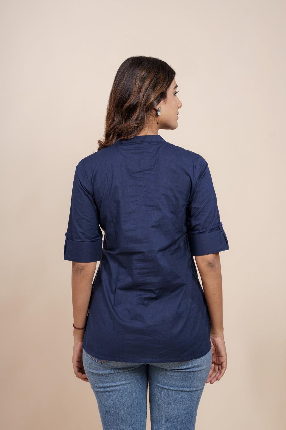 Ekisha's women navy blue designer dyed cotton tunic top short kurti - Ekisha