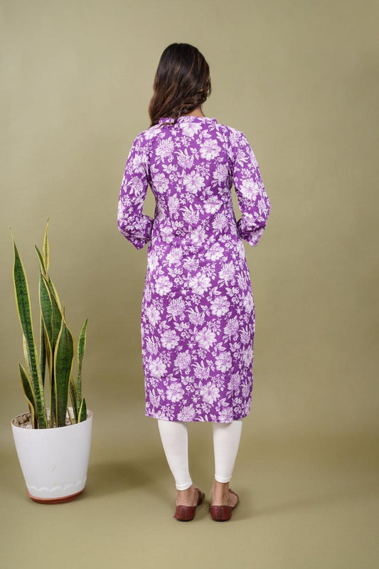 Ekisha women's cotton purple floral printed kurta kurti - Ekisha