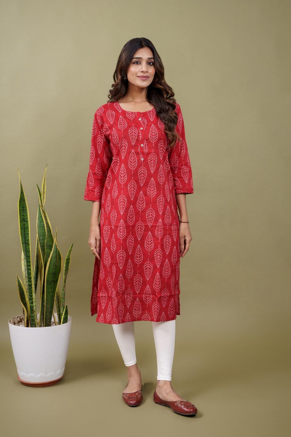 Ekisha women's maroon beautiful designer printed floral printed straight kurta kurti - Ekisha