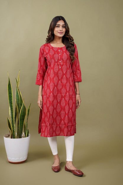 Ekisha women's maroon beautiful designer printed floral printed straight kurta kurti - Ekisha