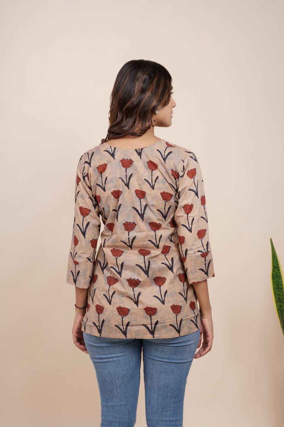 Ekisha's women rich multicolor beautiful designer floral printed cotton tunic top short kurti - Ekisha