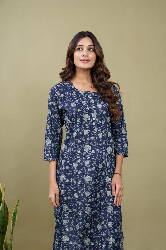 Ekisha women's blue beautiful designer printed multicolor floral printed straight kurta kurti - Ekisha