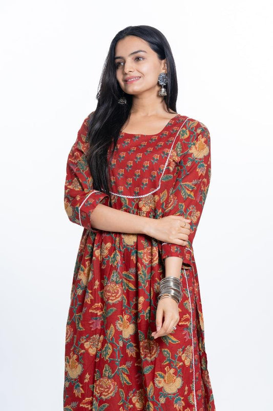 Ekisha women's Red designer printed multicolor floral printed straight kurta kurti - Ekisha