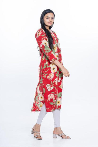 Ekisha women's Red bold printed floral printed straight kurta kurti - Ekisha