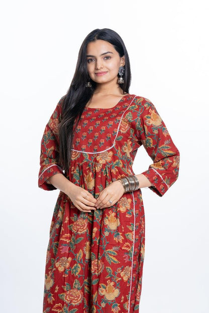 Ekisha women's Red designer printed multicolor floral printed straight kurta kurti - Ekisha