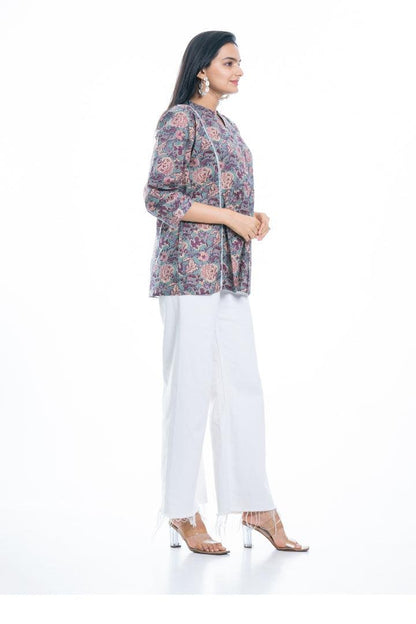 Ekisha's women green multicolor designer floral printed cotton tunic top short kurti - Ekisha