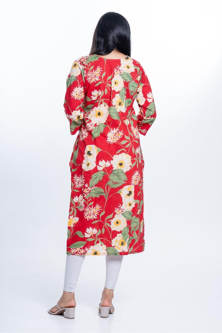 Ekisha women's Red bold printed floral printed straight kurta kurti - Ekisha