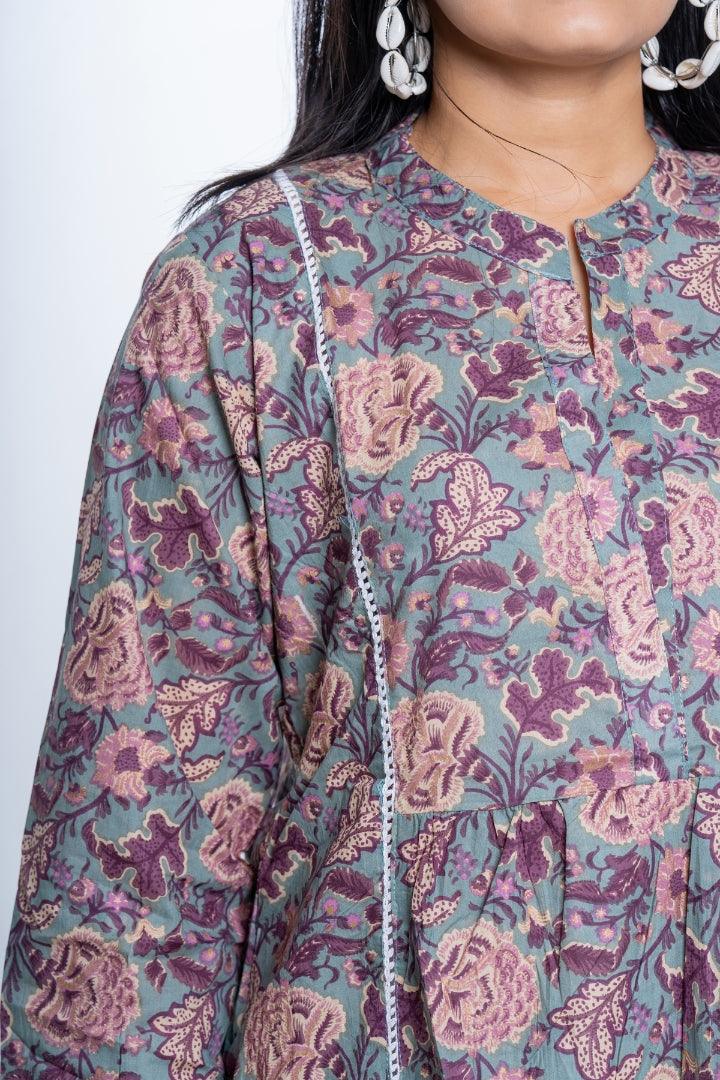 Ekisha's women green multicolor designer floral printed cotton tunic top short kurti - Ekisha
