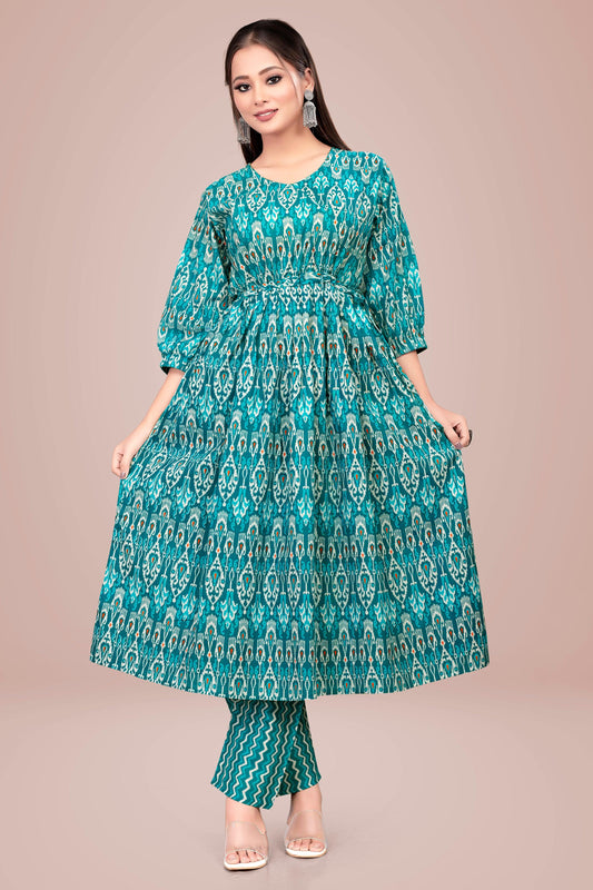 Ekisha's women kalamkari printed rama cotton kurta and pant set - Ekisha