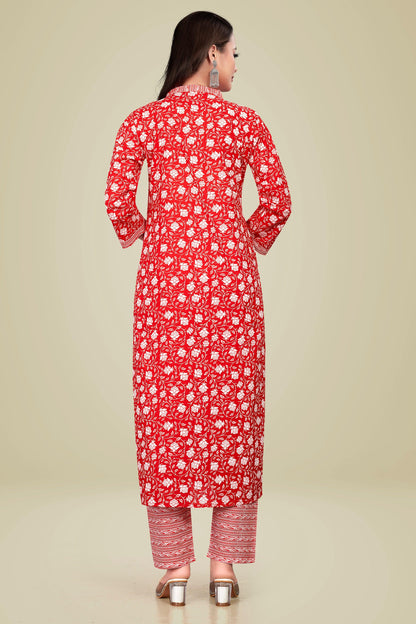 Ekisha's women printed red cotton kurta and pant set - Ekisha