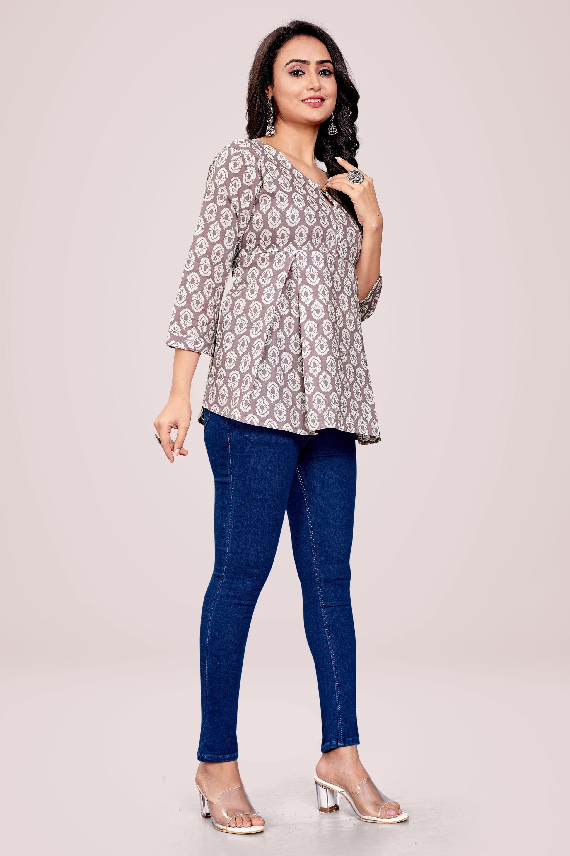 Ekisha's women printed paisley multicolor cotton tunic top short kurti - Ekisha
