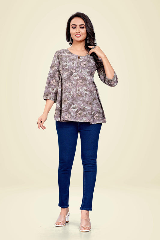 Ekisha's women printed multicolor floral designer cotton tunic top short kurti - Ekisha