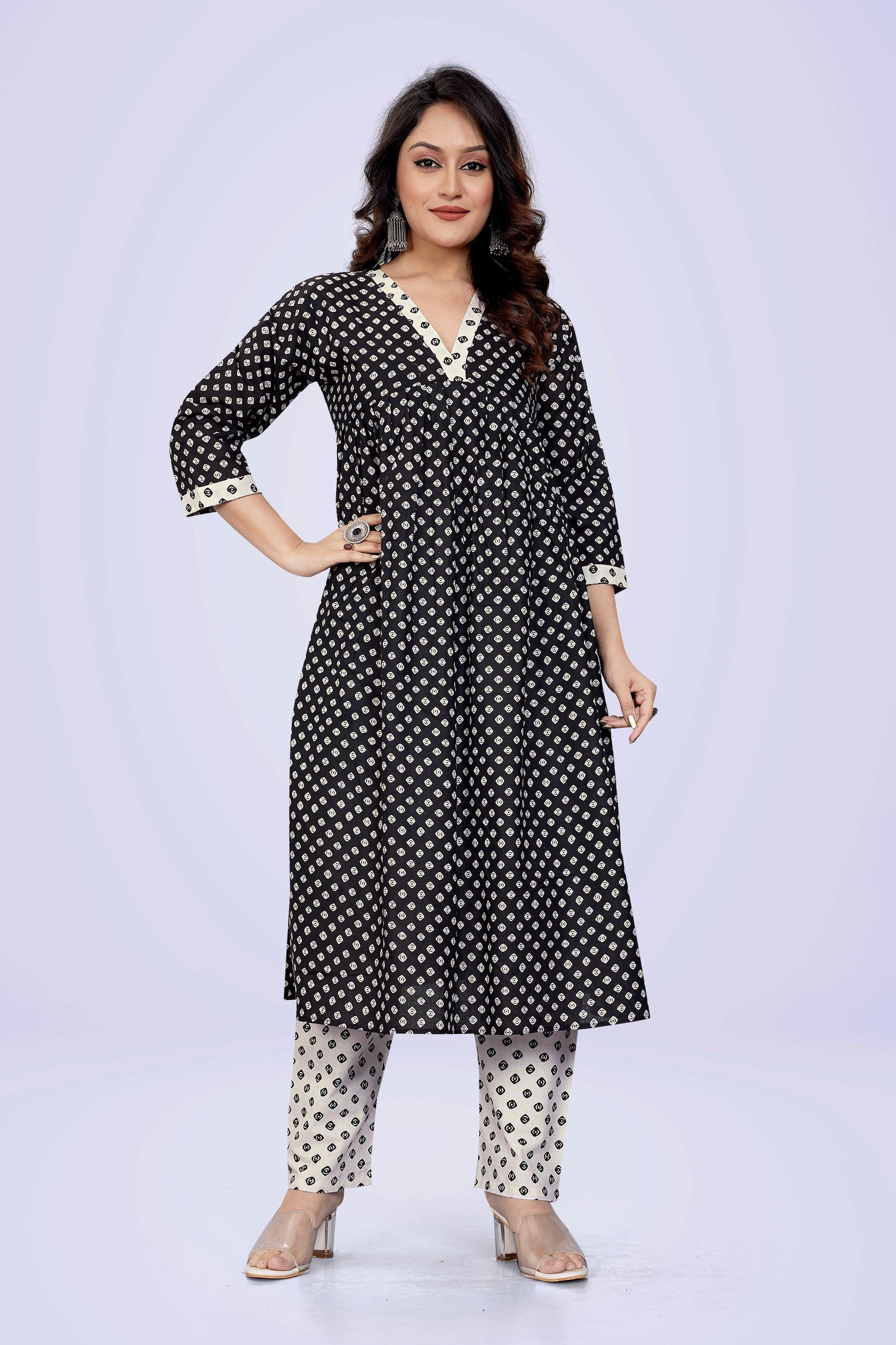 Ekisha's women printed black white cotton kurta and pant set - Ekisha