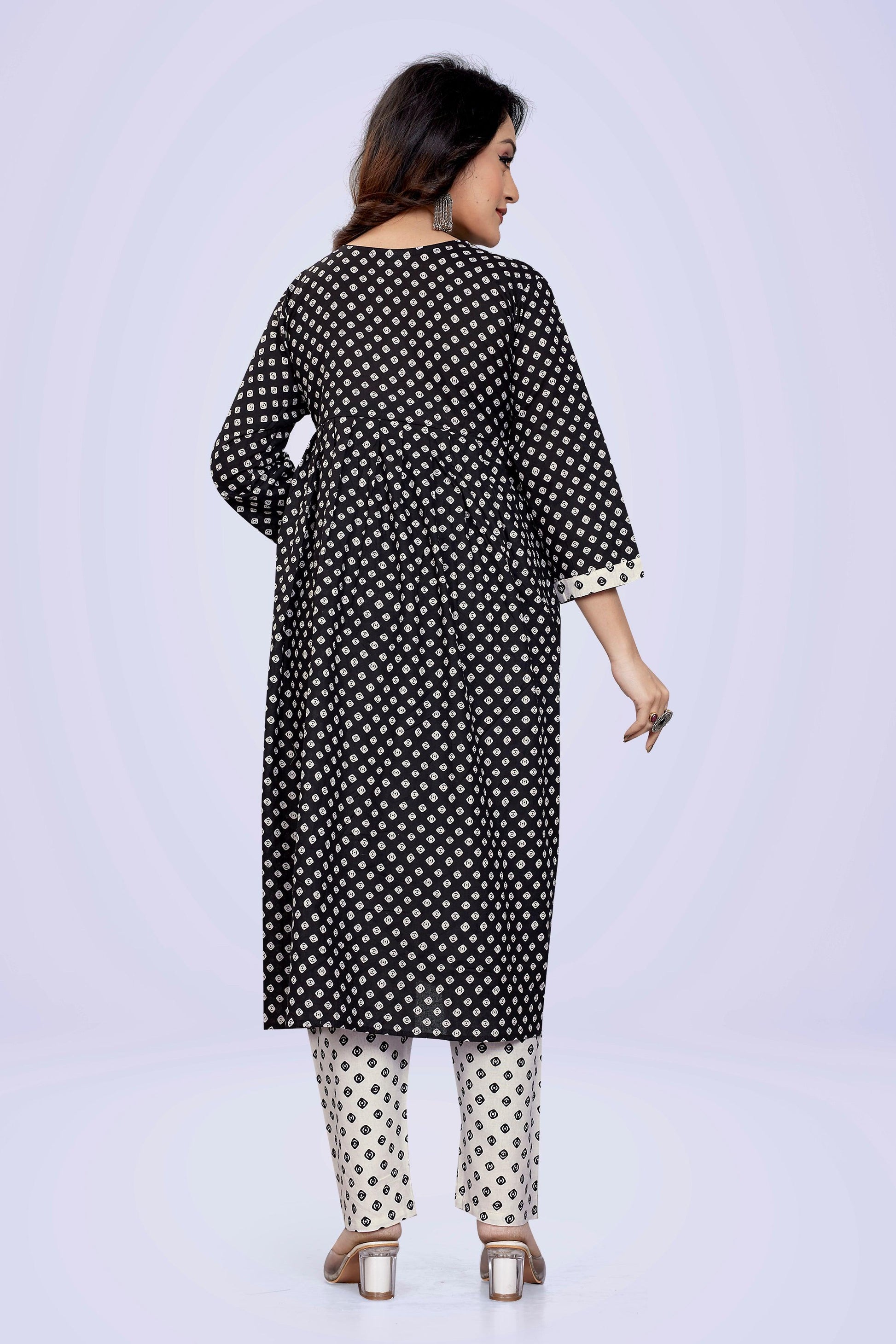Ekisha's women printed black white cotton kurta and pant set - Ekisha