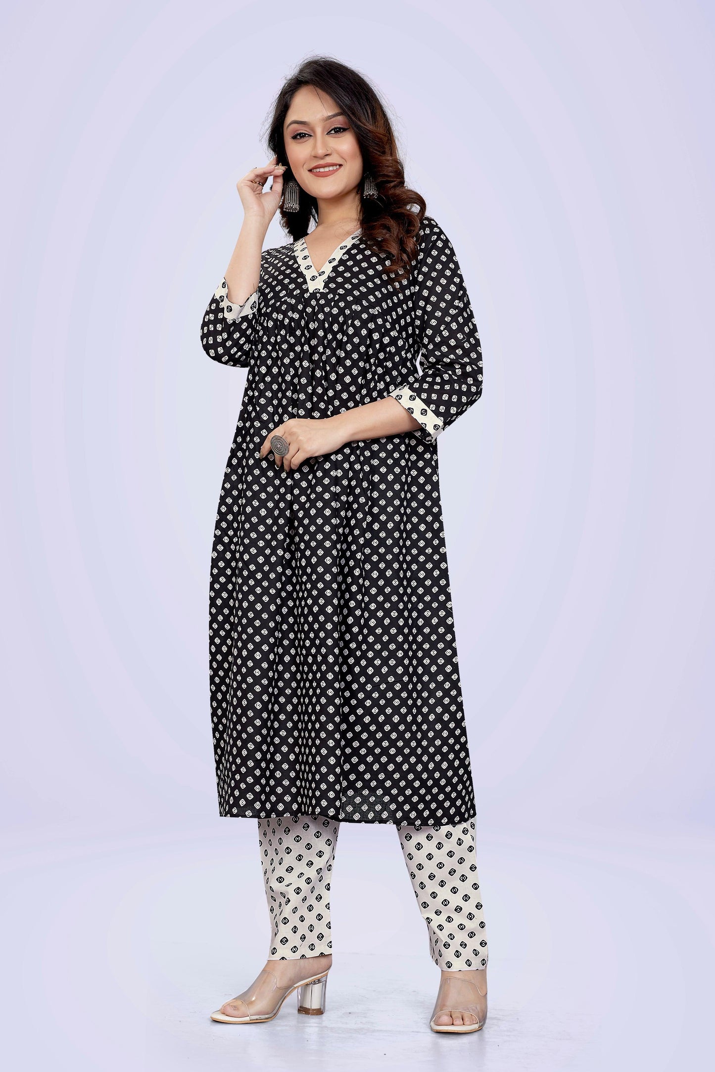 Ekisha's women printed black white cotton kurta and pant set - Ekisha
