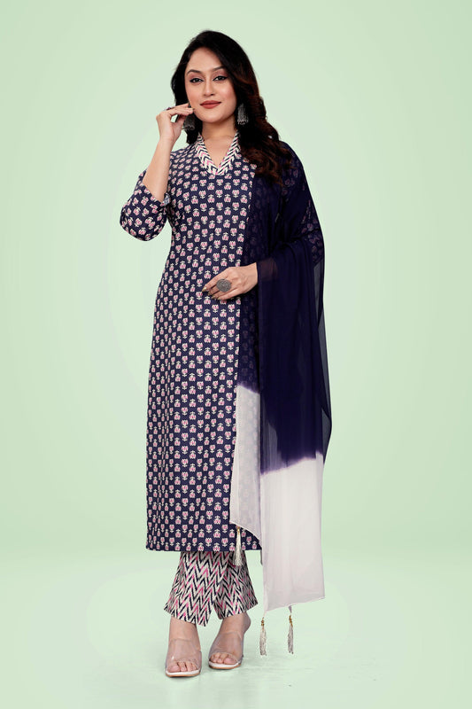 Ekisha's women printed black multicolor cotton kurta and pant set with dupatta - Ekisha