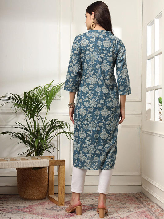 Ekisha women's cotton dusty multicolor floral printed kurta kurti - Ekisha