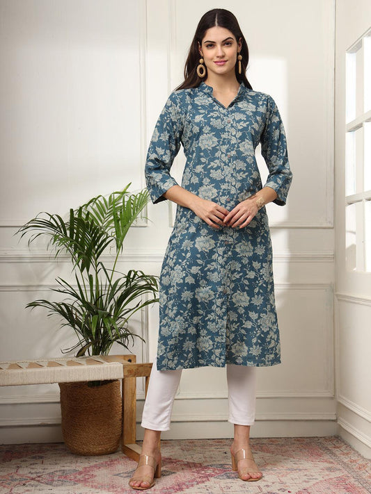 Ekisha women's cotton dusty multicolor floral printed kurta kurti - Ekisha
