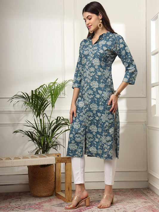 Ekisha women's cotton dusty multicolor floral printed kurta kurti - Ekisha