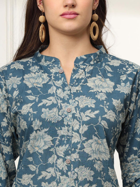 Ekisha women's cotton dusty multicolor floral printed kurta kurti - Ekisha