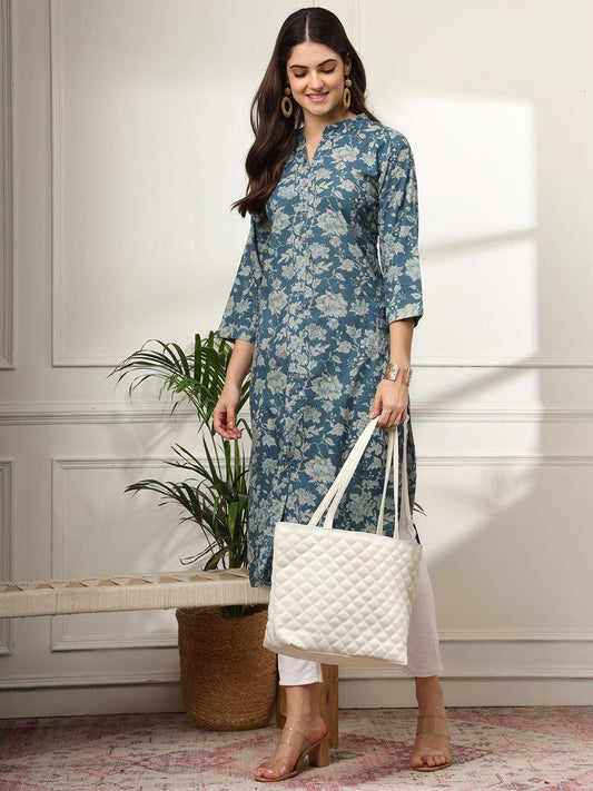 Ekisha women's cotton dusty multicolor floral printed kurta kurti - Ekisha