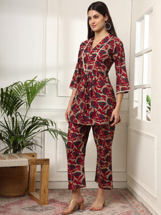 Ekisha's women multicolor floral printed cotton co-ord set lounge wear - Ekisha