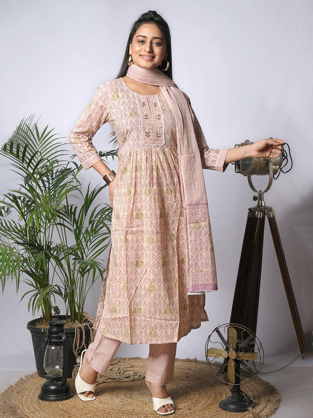 Ekisha's women printed multicolor paisley cotton kurta and pant set with dupatta - Ekisha