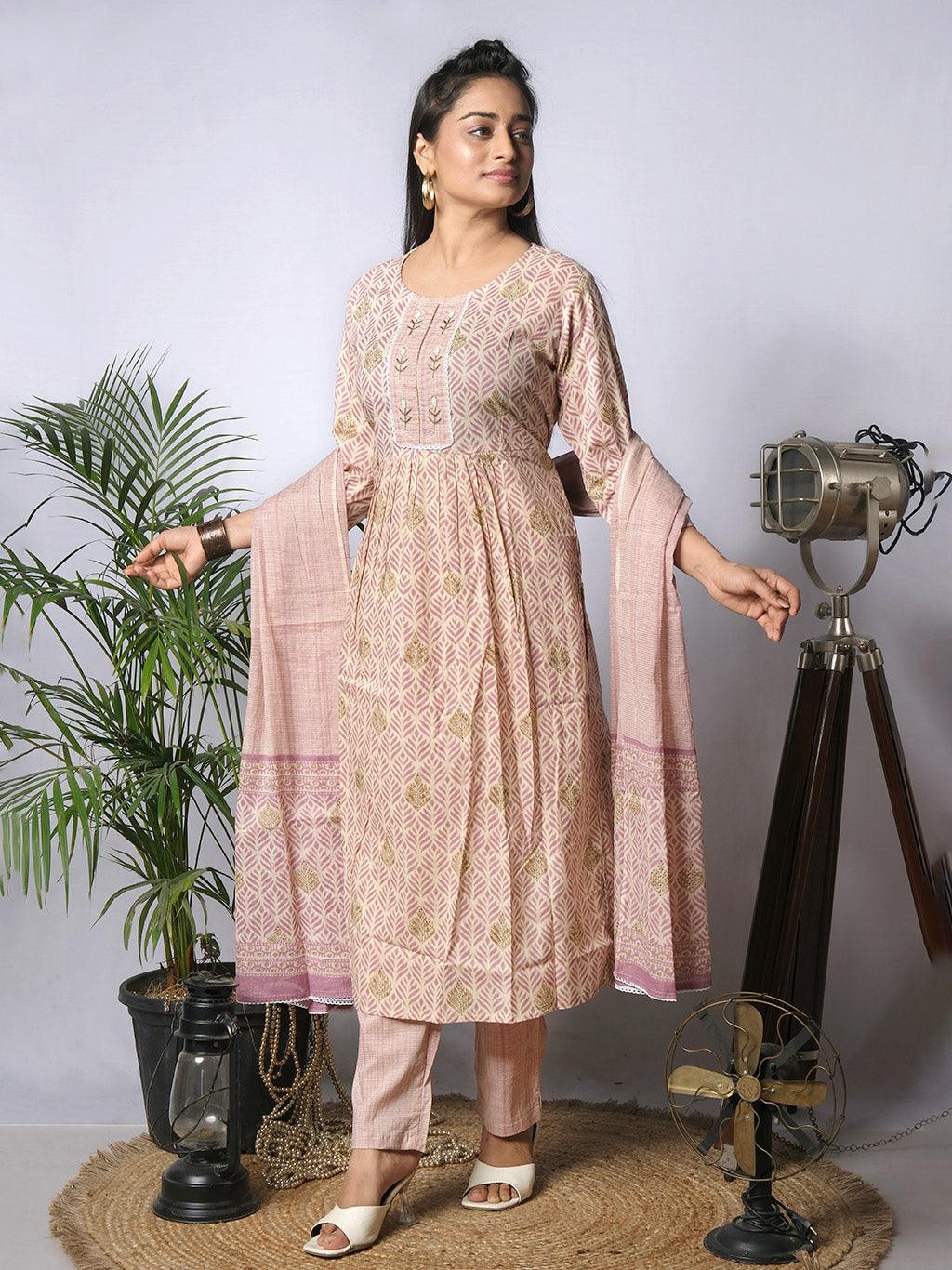 Ekisha's women printed multicolor paisley cotton kurta and pant set with dupatta - Ekisha