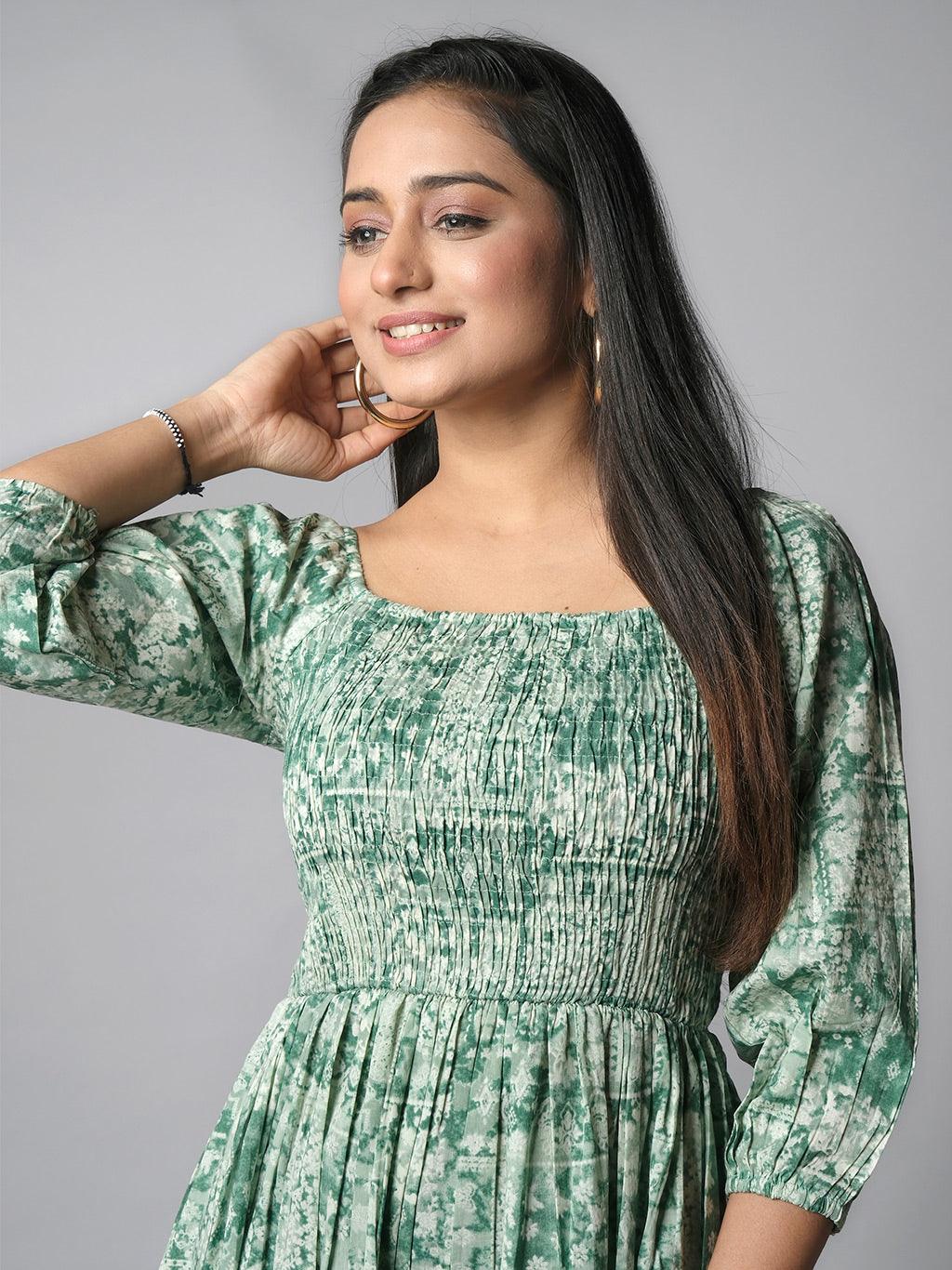 Ekisha's women shibori printed green cotton midi dress - Ekisha