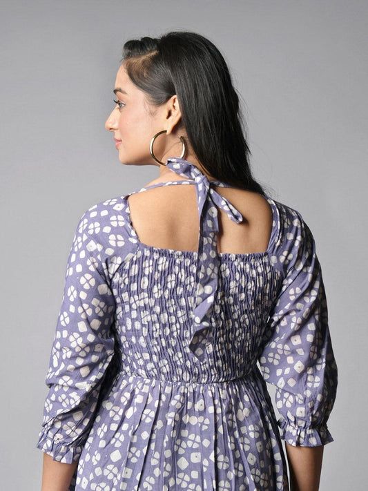 Ekisha's women printed purple cotton shiffli midi dress - Ekisha