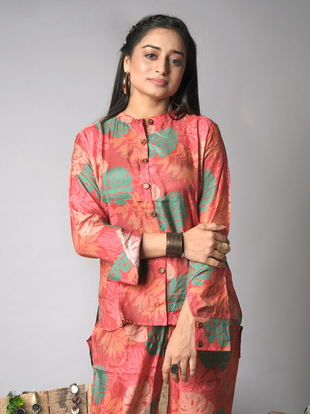 Ekisha's women red floral panel printed V neck pure cotton midi dress