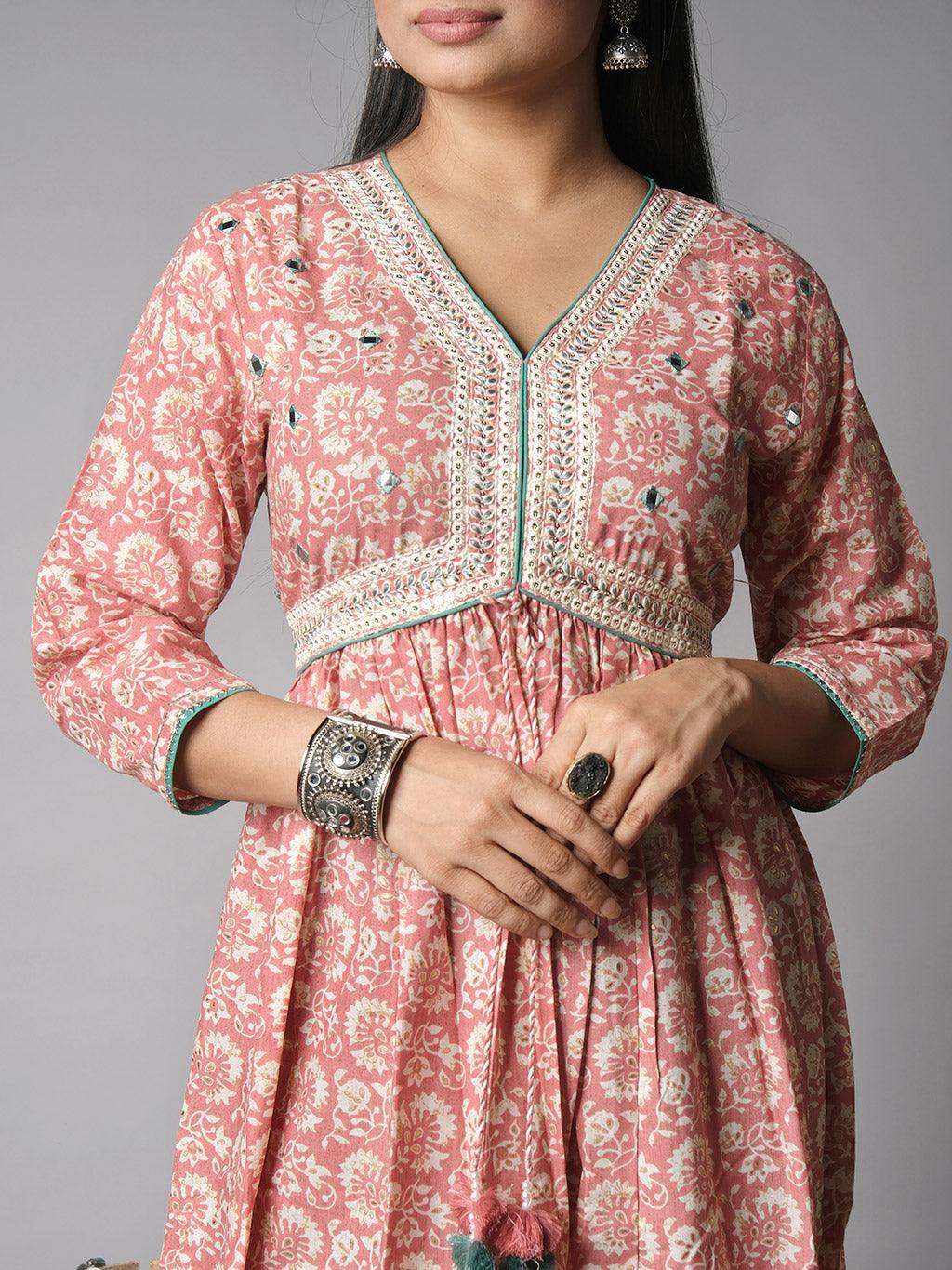 Ekisha's women floral printed peach cotton maxi dress - Ekisha