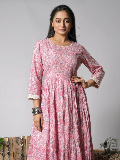 Ekisha's women printed pink cotton maxi dress - Ekisha