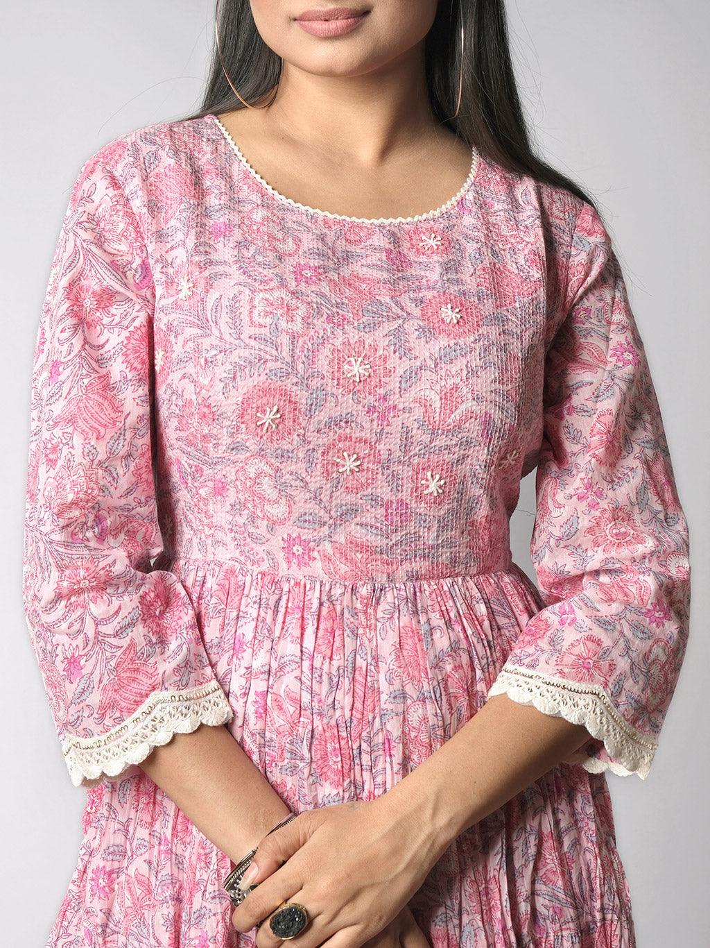Ekisha's women printed pink cotton maxi dress - Ekisha