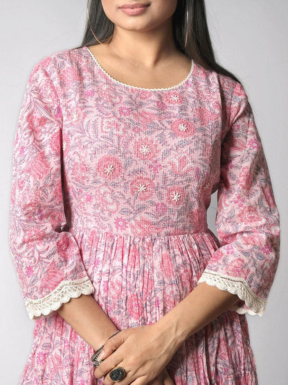 Ekisha's women printed pink cotton maxi dress - Ekisha