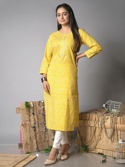 Ekisha's women lehriya printed yellow cotton kurta - Ekisha