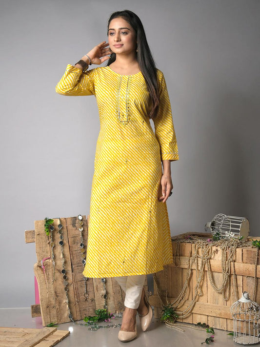 Ekisha's women lehriya printed yellow cotton kurta - Ekisha