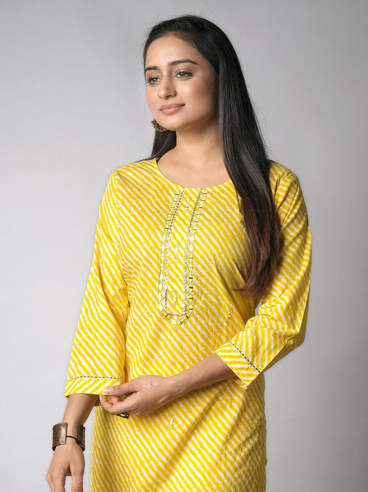 Ekisha's women lehriya printed yellow cotton kurta - Ekisha