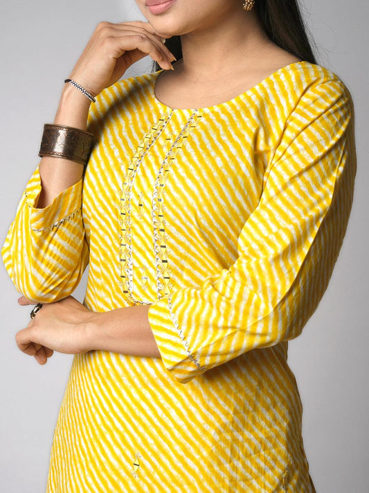 Ekisha's women lehriya printed yellow cotton kurta - Ekisha