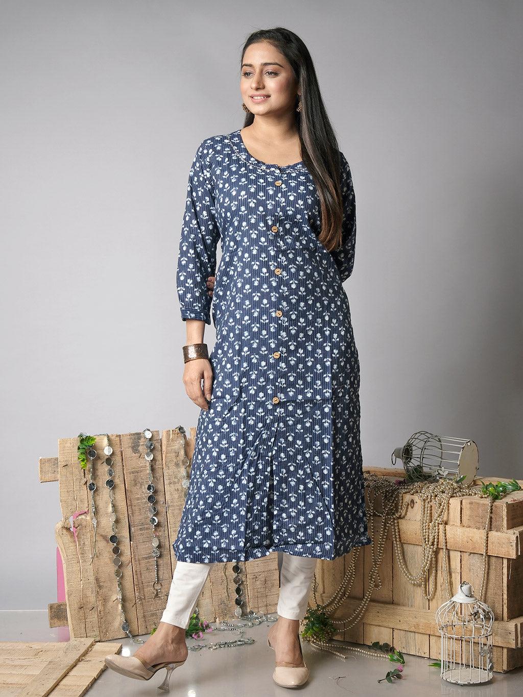 Ekisha's women paisley printed denim cotton kurta - Ekisha