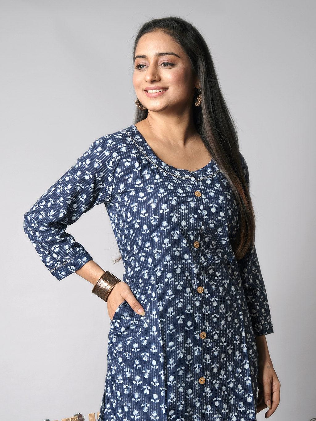 Ekisha's women paisley printed denim cotton kurta - Ekisha