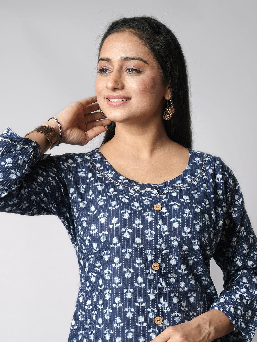 Ekisha's women paisley printed denim cotton kurta - Ekisha