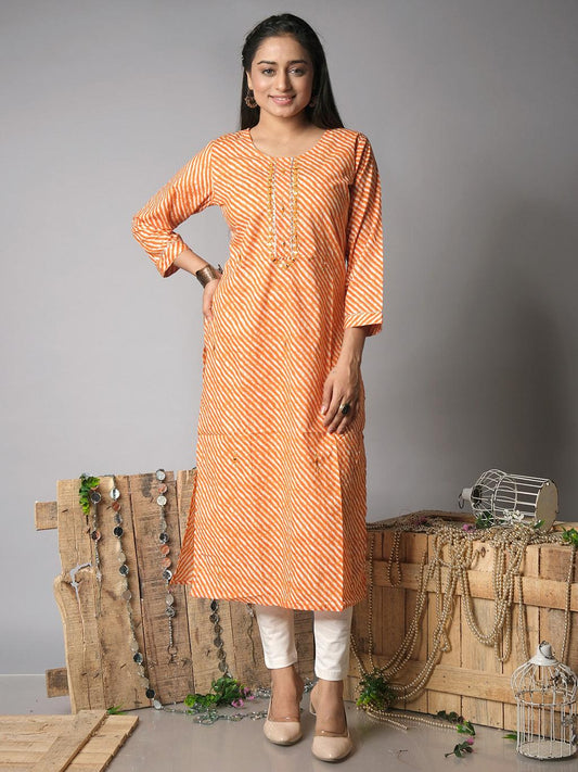 Ekisha's women lehriya printed orange cotton kurta - Ekisha